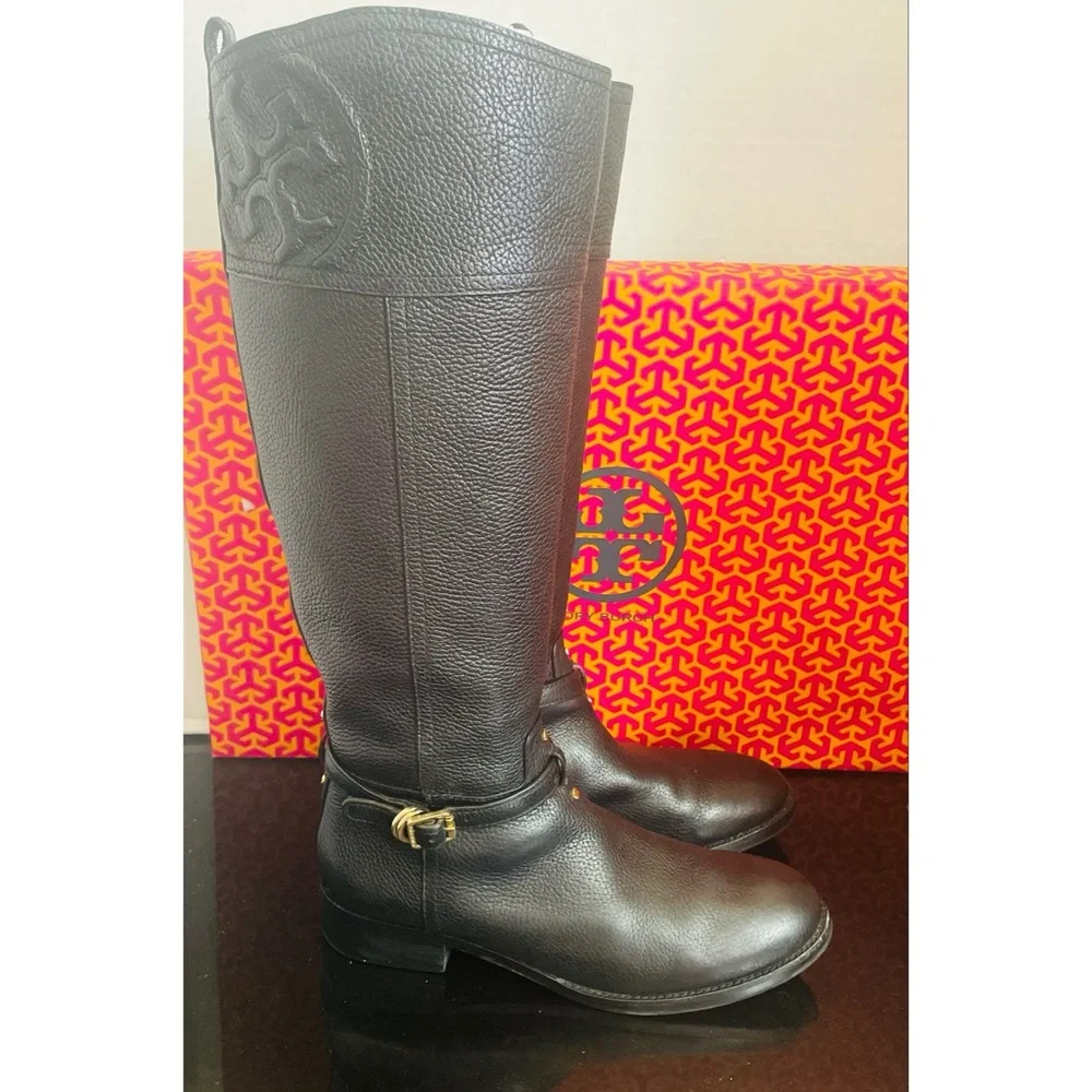 Tory Burch Marlene  Black Leather Riding Boots Women's SZ 9.5 M Knee-High Boots - Picture 5 of 15
